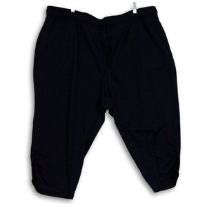 NWT AVENUE FLAT FRONT TIE WAIST RUCHED SIDE STRAIGHT LEG CAPRI PANTS BLACK 26/28